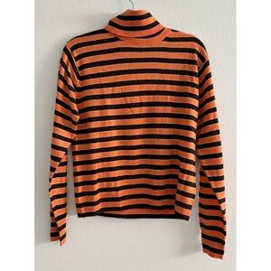 MARNI x Uniqlo Orange Black Striped 100% Cashmere Turtleneck Sweater Small